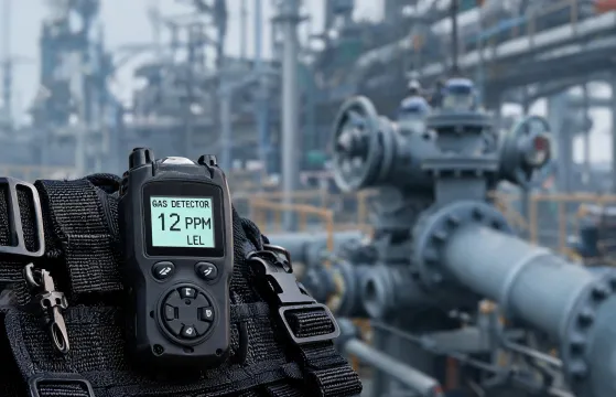 Gas detector on worker belt